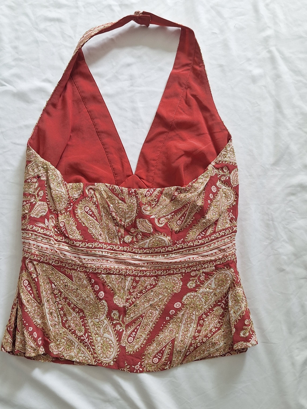 VINTAGE Y2K The Limited Maroon And Cream Paisley With Sequins Womens Halter S - Picture 3 of 7